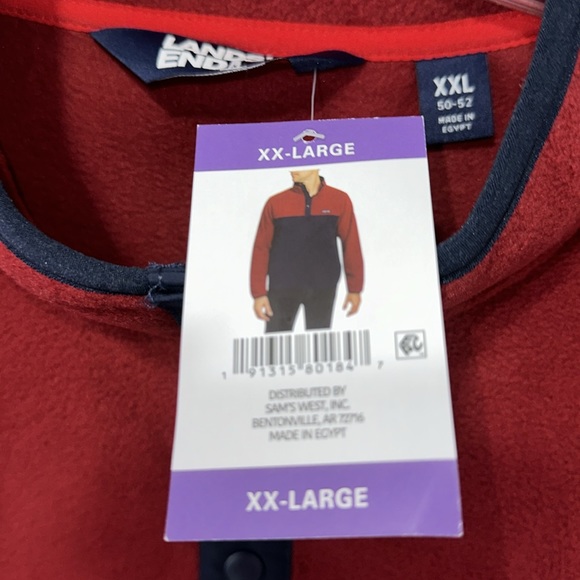 Lands' End Fleece Pullover Top Shirt Soft Stretch Burgundy Navy Men's XXL - Picture 4 of 11